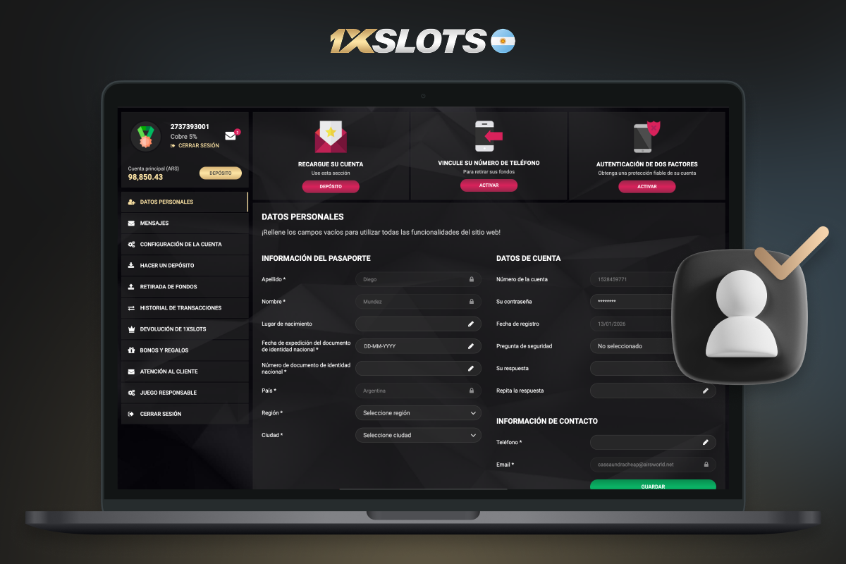 verificacion de la cuenta en 1xslots casino